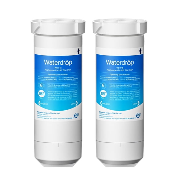 Waterdrop XWF Refrigerator Water Filter, Replacement for GE® WR17X30702, NSF 42/372 Certified, Compatible with GNE27, GFE26, GDE25, GSS25, PSE25 Series Refrigerators,2-Pack (Not XWFE®)