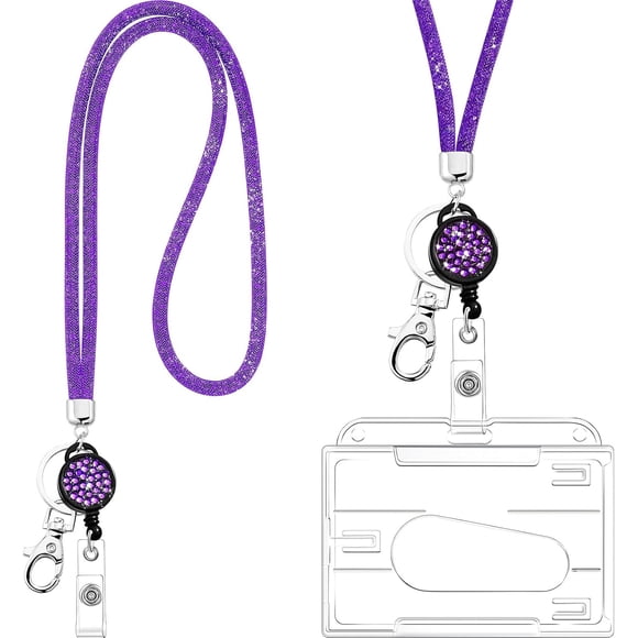 Glamorous ID Card Lanyard, Retractable Badge Holder with Crystal Beads, 82cm Length for Elegant Office Wear