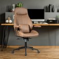 thumbnail image 3 of Costway Chaise de Bureau Ergonomique Haut Réglable en Daim avec Support Lombaire Marron, 3 of 11