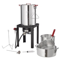 Turkey Deep Fryer 30/10 Qt Set, Outdoor Propane Gas Boiler 54,000 BTU, Aluminum Seafood Fryer, with Baskets, Rack, Thermometer