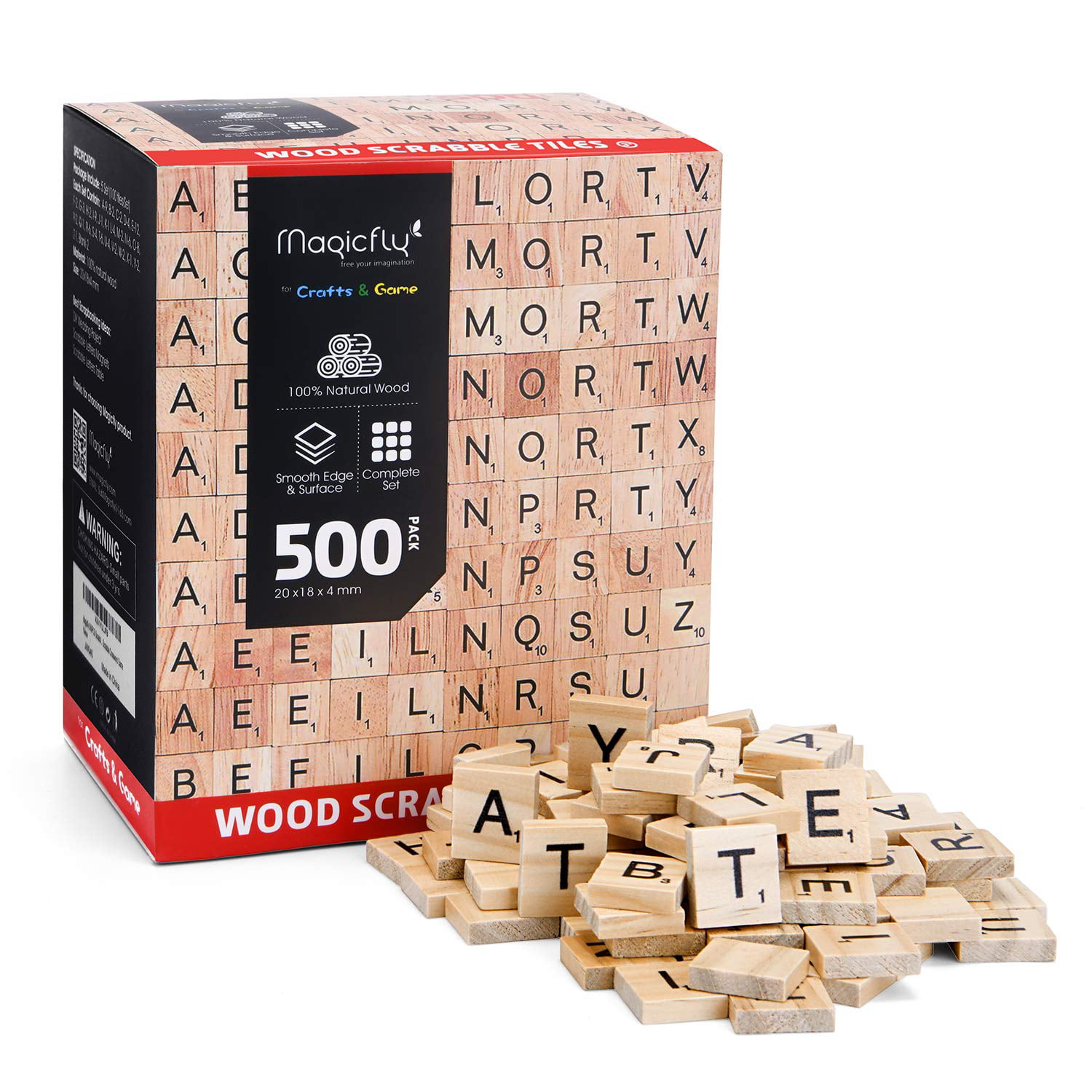 Wood Craft Scrabble Letters Word Tiles Magicfly 500Pcs Scrabble Tiles A-Z for Wood Gift Decoration & Scrabble Crossword Game