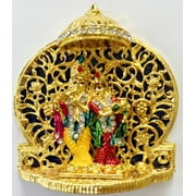 Standing Radha Krishna Idol Metal Golden Statue Car Dashboard Figurine H-3"