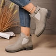 thumbnail image 5 of Pandaie Ankle Boots for Women Low Heel Round Toe Chelsea Short Booties Suede Slip on Fall Winter Casual Work Shoes Pink 9, 5 of 8