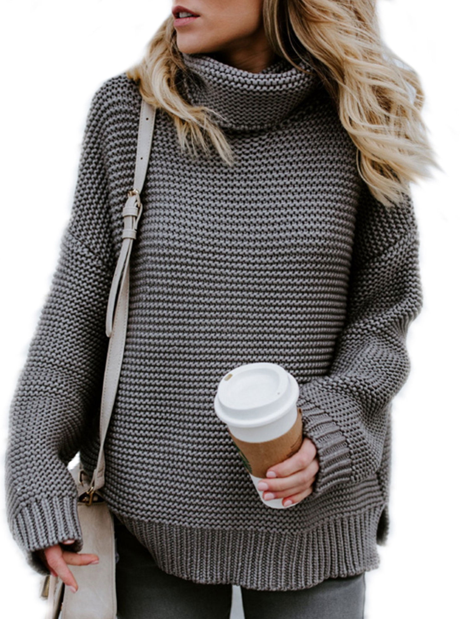 Chic Womens High Collar Loose Wool Blend Sweater Pullover Girls Winter Blouse