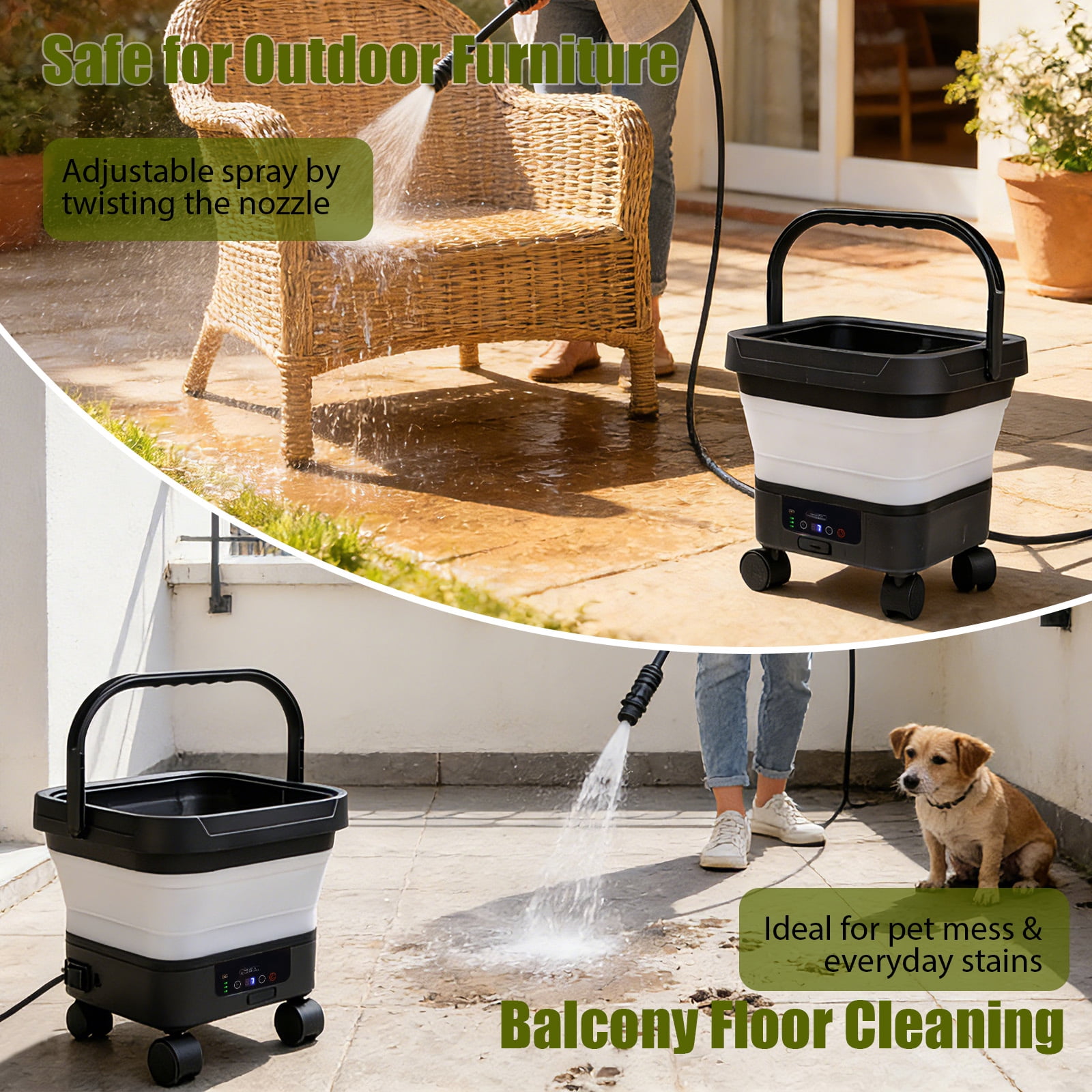 sunorchid Foldable Pressure Washer Electric Cordless w/3.4Gal Tank, 6-in-1 Nozzle, Max 580PSI, Portable Sprayer Washer for Car, Camping, Pet Cleaning, Garden