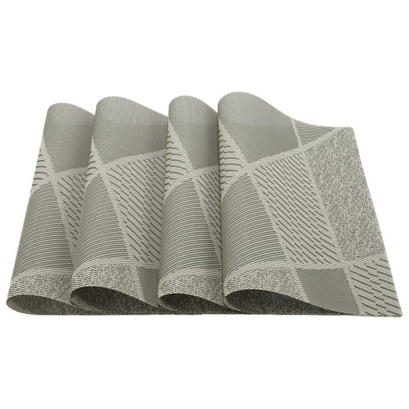 4 Pcs Blocks Pattern Placemats PET Place Mats for Kitchen Dining Table Washable Table Mats Brown