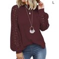 thumbnail image 1 of Haut Femme Blouse en Dentelle Manches Longues Col Rond T-Shirt Couleur Unie, Rouge Vin, L, 1 of 5