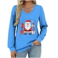 thumbnail image 2 of asdoklhq Womens Fall Tops Women's Fashionable and Casual Loose Christmas V-neck Long Sleeved T-shirt Top Blue S, 2 of 6