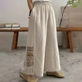 thumbnail image 4 of BLOCLOALO Baggy Pants Wide Leg Pants Women's Boho Embroidered Linen Palazzo Pants Wide Leg Cropped Pant Casual Flowy Mid Waist Trousers Pants Flowy Pants Lounge Pants Comfortable Pants Beige L, 4 of 5