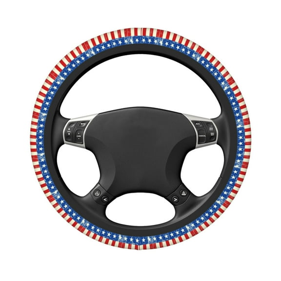 Uemuo America Flags2 Printed Car Elastic Steering Wheel Cover - Universal Car Accessory for Diverse Cars Anti-Slip, and Comfortable- 15"
