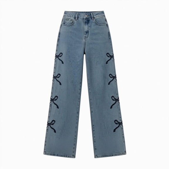 CAUYDY Kid Clothes Girls Jeans Elastic Waist Wide Leg Jeans Fashion Cute Jeans Baggy Kids Denim Pants Sizes 7-8 Years