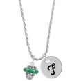 thumbnail image 1 of Delight Jewelry Silvertone Crystal Green Spinner Silvertone Script Initial Disc - F - Charm Necklace, 20"+3", 1 of 4