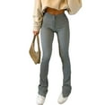 thumbnail image 1 of Diconna Femmes Mode Couleur Unie Taille Haute Split Slim Fit Pantalon, 1 of 7