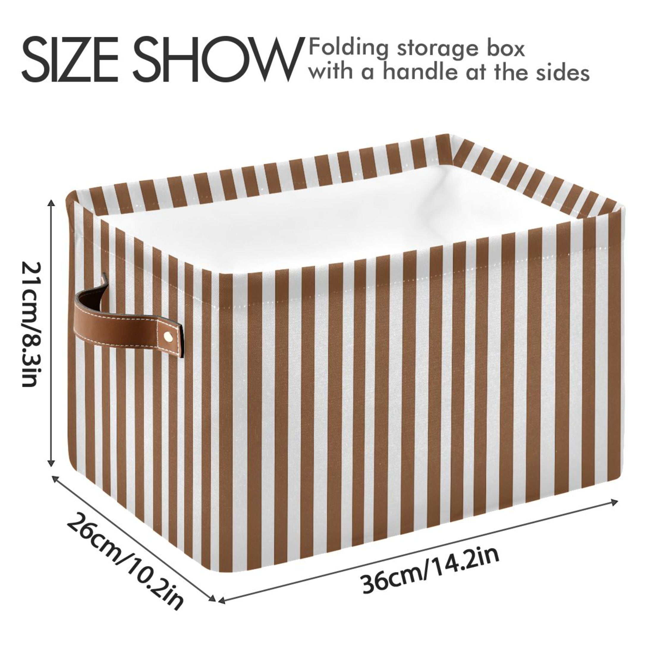 2 Pack Storage Bins with Handle Fabric Organizer Basket Foldable Box Brown and White Striped 14.2x10.2x8.3