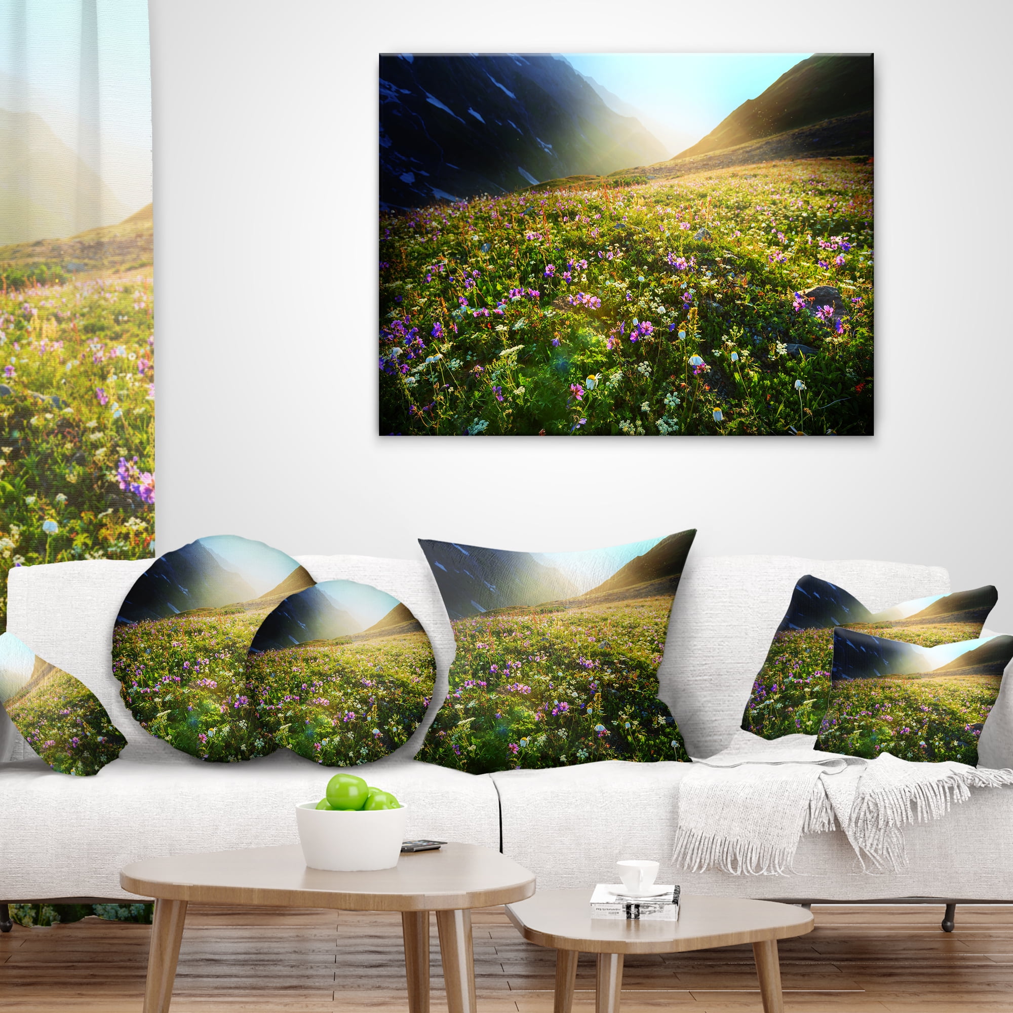 Designart Meadow with Colorful Flowers - Landscape Printed Throw Pillow - 18x18