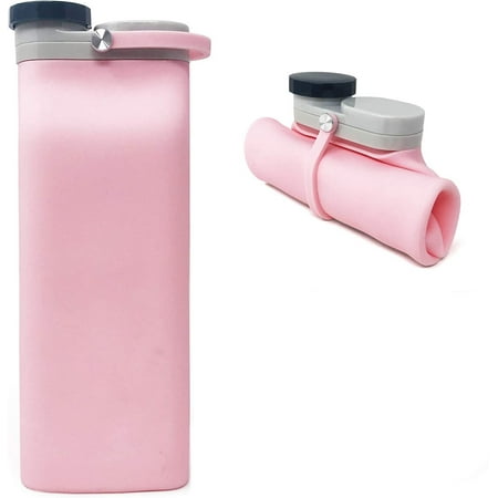 

Happon Collapsible Water Bottle 600ml Portable Food Grade Silicone Water Cup Lightweight and Durable Foldable Travel Kettle Suitable for Fitness Hiking Cycling Sports (Pink 20oz)
