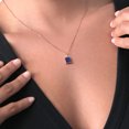 thumbnail image 3 of Gem Stone King 18K Rose Gold Plated Silver Blue Lapis and White Diamond Pendant Necklace for Women | 2.03 Cttw | Gemstone Birthstone | Emerald Cut 9X7MM | With 18 inch Silver Chain, 3 of 4