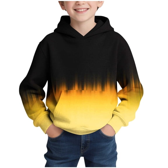Atogsazn Kids Boys Oversized Hoodies Children Casual Gradient Fleece Long Sleeve Pullover Sweatshirt Fall Winter Tops 01-Yellow 5-6 Years Fashion