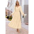 thumbnail image 3 of Fall Dresses for Women 2025 Casual Long Sleeve V Neck Elastic Waist Lightweight Maxi Wedding Guest Dress Pockets, 3 of 4