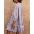 thumbnail image 2 of Chouyatou Women's Summer Puff Sleeve Tiered Tunic Babydoll Dress Cute Mini Button Down Shirt Dress, 2 of 6
