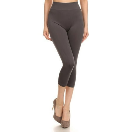 Women's Solid Color Seamless Wide Waistband Capri (Best Solid Black Leggings)