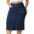 thumbnail image 2 of DARING DIVA Women's Plus Basic High Waist Ripped Hem Pockets Jeans Skirts 1X Dark Blue, 2 of 6