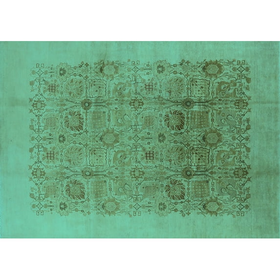Ahgly Company Machine Washable Indoor Rectangle Oriental Turquoise Blue Industrial Area Rugs, 5' x 7'
