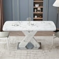 DreamBuck Modern Square Kitchen Dinner Table, Stretchable, White Marble Top, MDF X-Shape Leg ...
