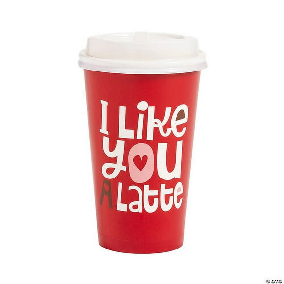 Valentine Insulated Coffee Paper Cups with Lids , Valentine's Day, Party Supplies, 12 Pcs