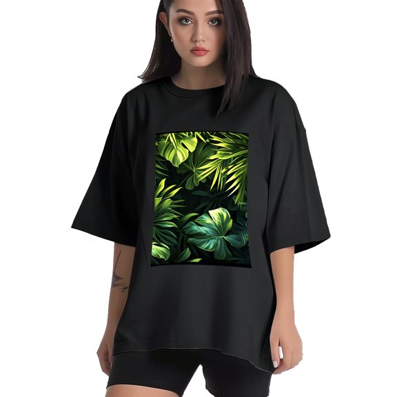 Plus Size Shirt for Women Black Tops for Women Short Sleeves Shirt for Women Leaves T Shirt Crewneck Shirt for Women XS