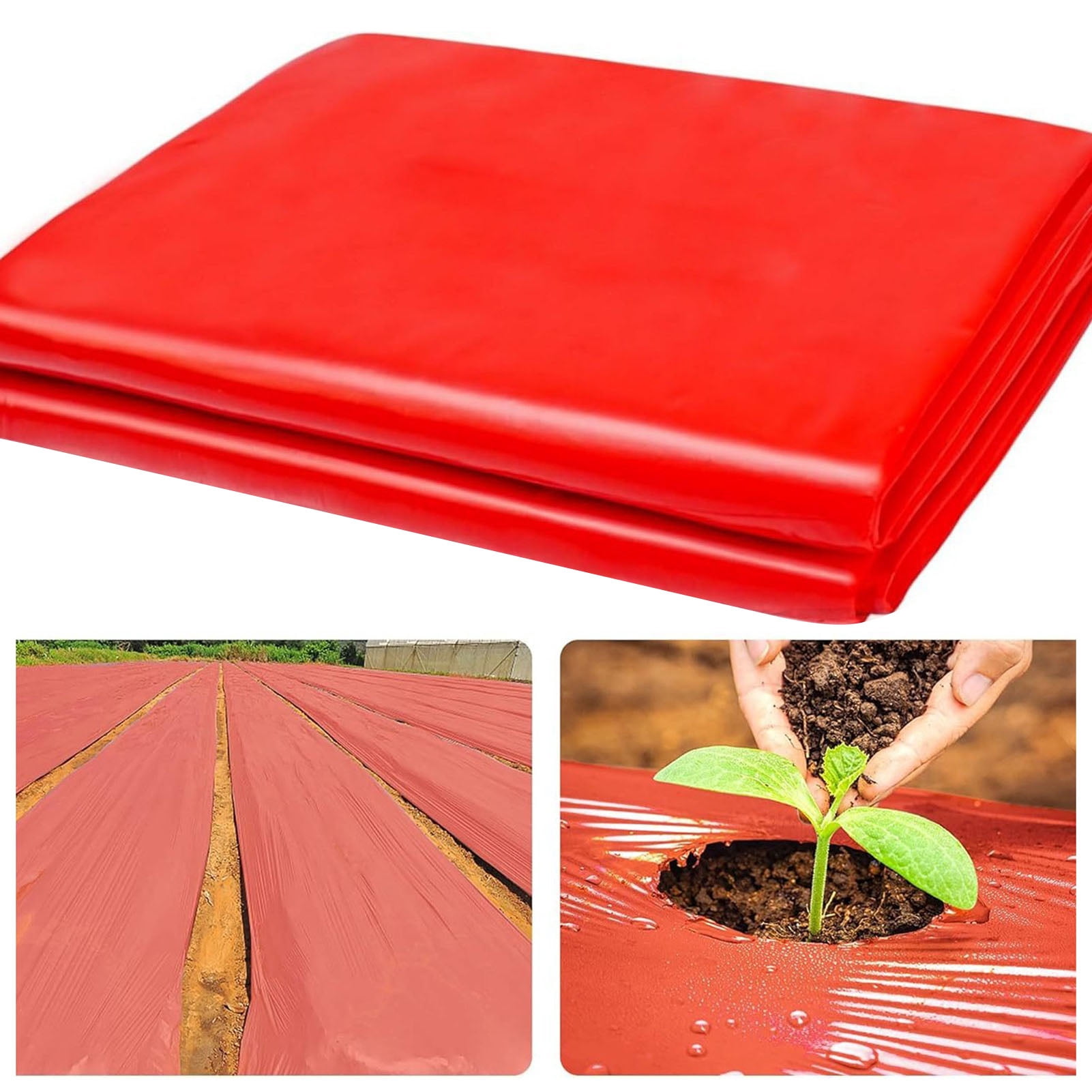 OIUR 4Ft x 25Ft Red Plastic Mulch Gardening Mulch Film Red Grow Film Mulching Film for Vegetable Fields Strawberries Tomatoes Peppers