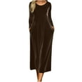 thumbnail image 2 of Mifsaly Women Long Sleeve Velvet Dress Crewneck Loose Business Elegant Flowy Maxi Dresses Velour Festival Cocktail Evening Party Travel Outfits with Pockets Brown XXL, 2 of 8