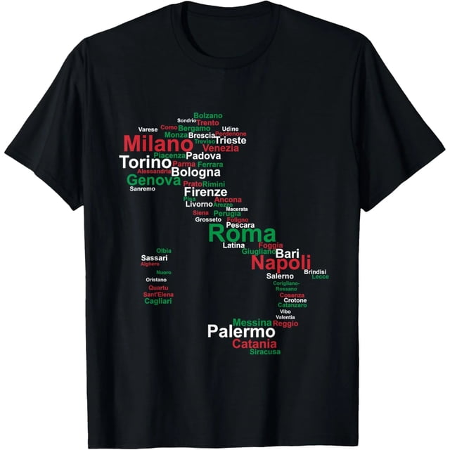 Playera de Mujer Talla Extra Grande con Mapa de Italia en Silueta y Banderas de Ciudades como Roma - Diseño de Viaje por Europa