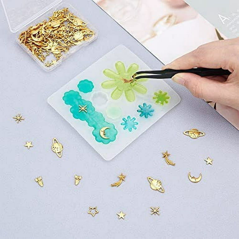 112PCS Moon Star Resin Fillers Zinc Alloy Resin Charms Epoxy Resin Supplies  Cosmos Themed Epoxy Resin Fillers for Resin Jewelry Making (Gold)