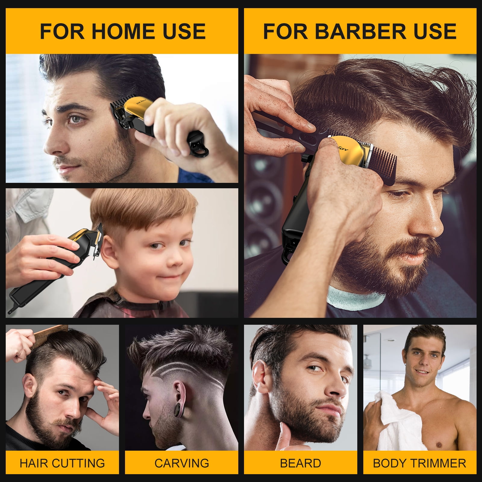 Sejoy Hair Clippers for Men, Professional Hair Trimmer, Cordless Barber Hair Grooming Kit, Beard Trimmer,Rechargeable Home Haircut for Women & Children LED Display USB Rechargeable,Gold