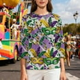 thumbnail image 4 of successthop Mardi Gras T Shirts for Women Mask Print Crewneck Tops Lightweight 3/4 Sleeve Shirts Festival Outfits M, 4 of 9