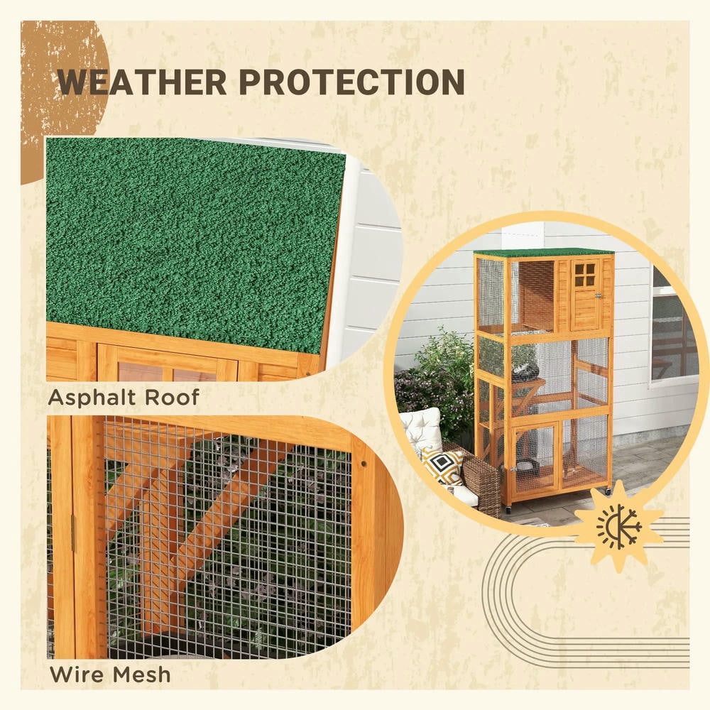 GVN Cat Catio Enclosure, Cat Cage House,74" Wooden Outdoor Cat House Catio Outdoor Cat Enclosure, Orange