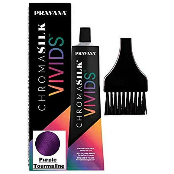 Pravana ChromaSilk VIVIDS CRYSTALS Hair Color Shades with Silk & Keratin Amino Acids Dye (with Sleek Brush) Haircolor Crystal (Purple Tourmaline)