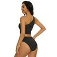 thumbnail image 4 of Women High Waisted Bikini Set Ribbed One Shoulder Two Piece Cutout Sleeveless Swimsuits Suit, 4 of 5