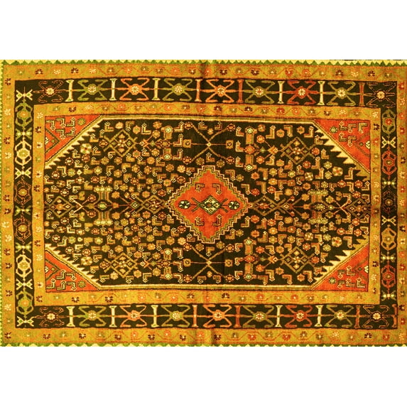 Ahgly Company Machine Washable Indoor Rectangle Persian Yellow Traditional Area Rugs, 2' x 3'
