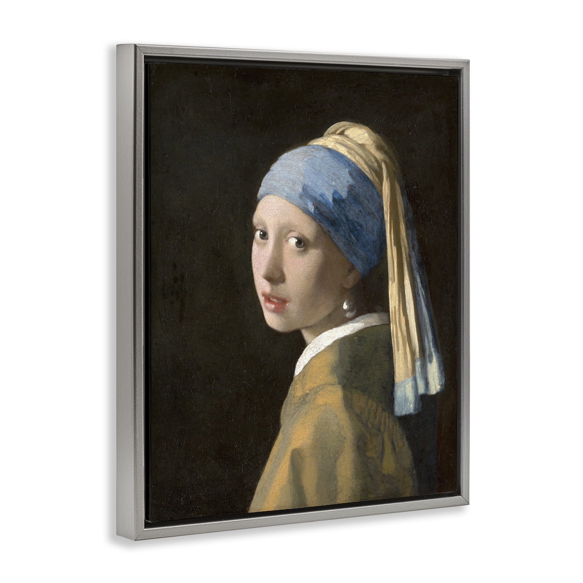 Stupell Industries Classical Vermeer Pearl Earring People Painting Gray Floater Framed Canvas Art Print Wall Art, 17 x 21