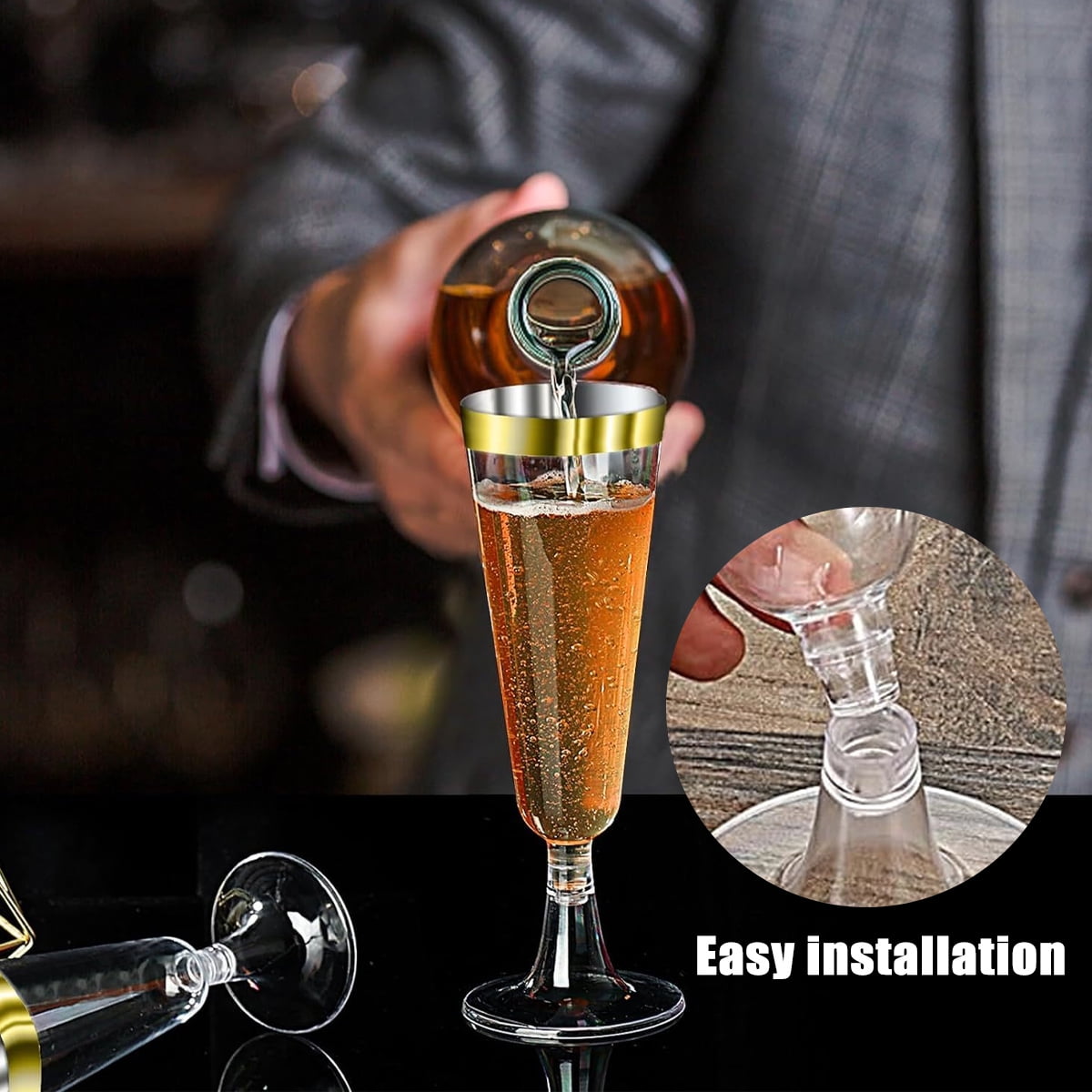 Plastic Champagne Flutes Plastic Mimosa Glasses 40 Pack ,Disposable Champagne Glasses Clear Acrylic Wedding Toasting Glasses for Party Cocktail Cups Bulk Supplies - Gold edge