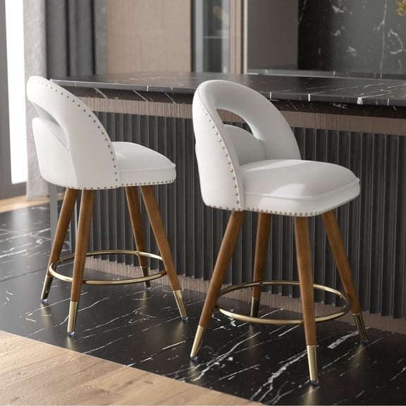 Solfway 24" Swivel Counter Bar stools, Modern Velvet Barstools, Upholstered Counter Stools with Soft Backrest for Kitchen Dining Room, White (Set of 2)