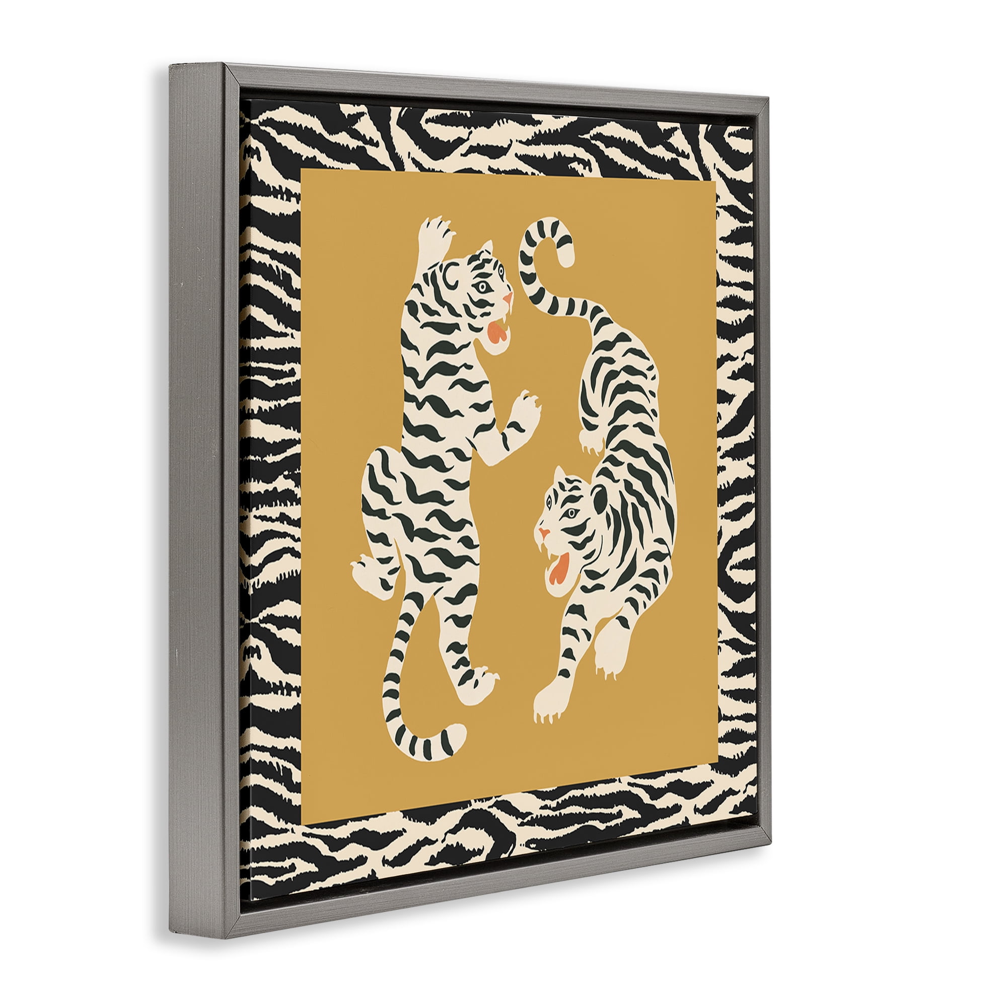 Stupell Industries Boho Twin Tiger Stripes Gray Framed Floater Canvas Wall Art, design by Karolina Sato