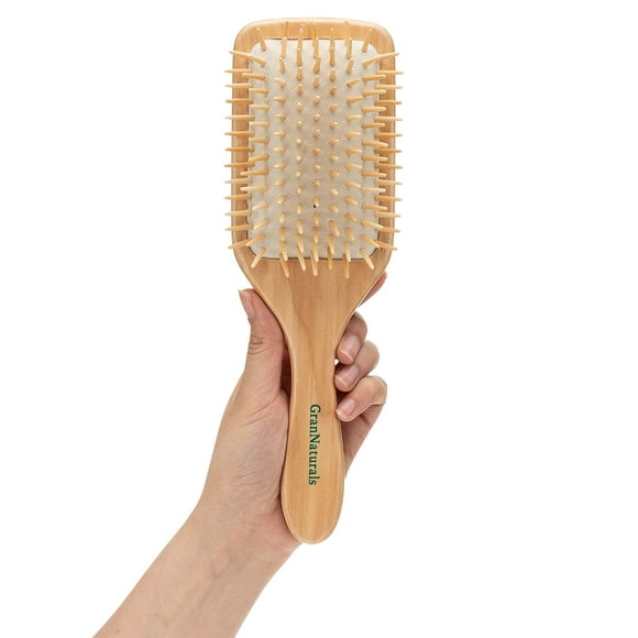 Cepillo de pelo con cerdas de madera | Largo 10.25"" Ancho 3.5""| Cepillo de pelo grande, plano, natural, ecológico, con mango de madera para hombres y mujeres con pelo largo ondulado y rizado grueso