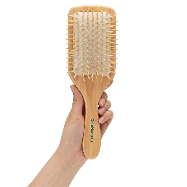 Cepillo de pelo con cerdas de madera | Largo 10.25"" Ancho 3.5""| Cepillo de pelo grande, plano, natural, ecológico, con mango de madera para hombres y mujeres con pelo largo ondulado y rizado grueso