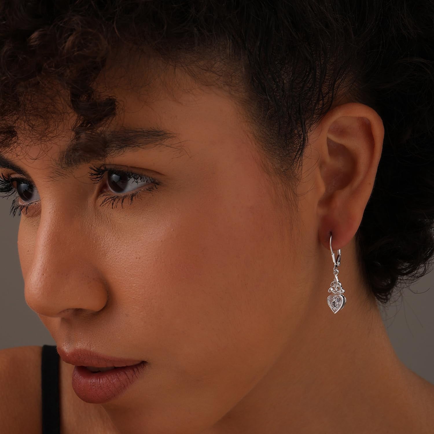 LeCalla 925 Sterling Silver Celtic Knot Earrings | Heart-Shaped CZ Leverback Earrings