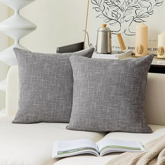 Pillow Cover Square Throw Pillow Cover , Linen Soft Cushion Covers, 24" x 24" Farmhouse Pillowcase, Home Decor Decorations for Sofa Couch, Set of 2, Dark Grey