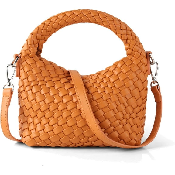 Fashion Woven Handbag For Women, Small Leather Crossbody Tote Bag with Detachable Shoulder Strap, Girls Cassual Top Handle Curved Bag