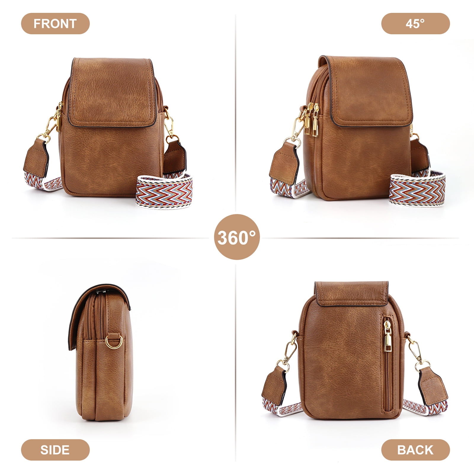 Crossbody Bags for Women, XUEYU Small Shoulder Handbags, Crossbody Purse for Women with Detachable & Adjustable Guitar Strap, Fashionable Shoulder Bag Double Compartment & Back Zipper Pocket, Brown